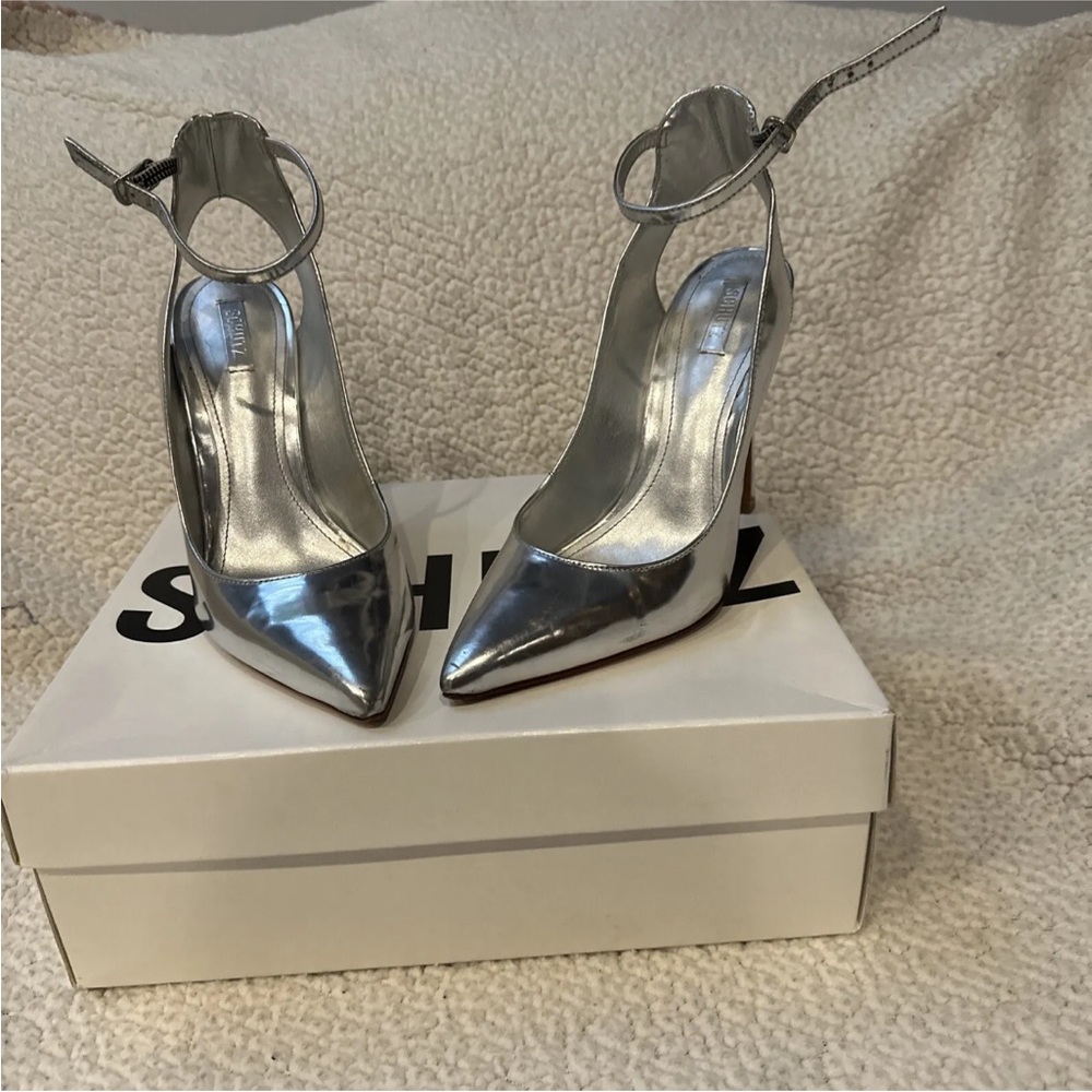 Schutz Specio Prata Darlincia Silver Metallic Heels 6.5